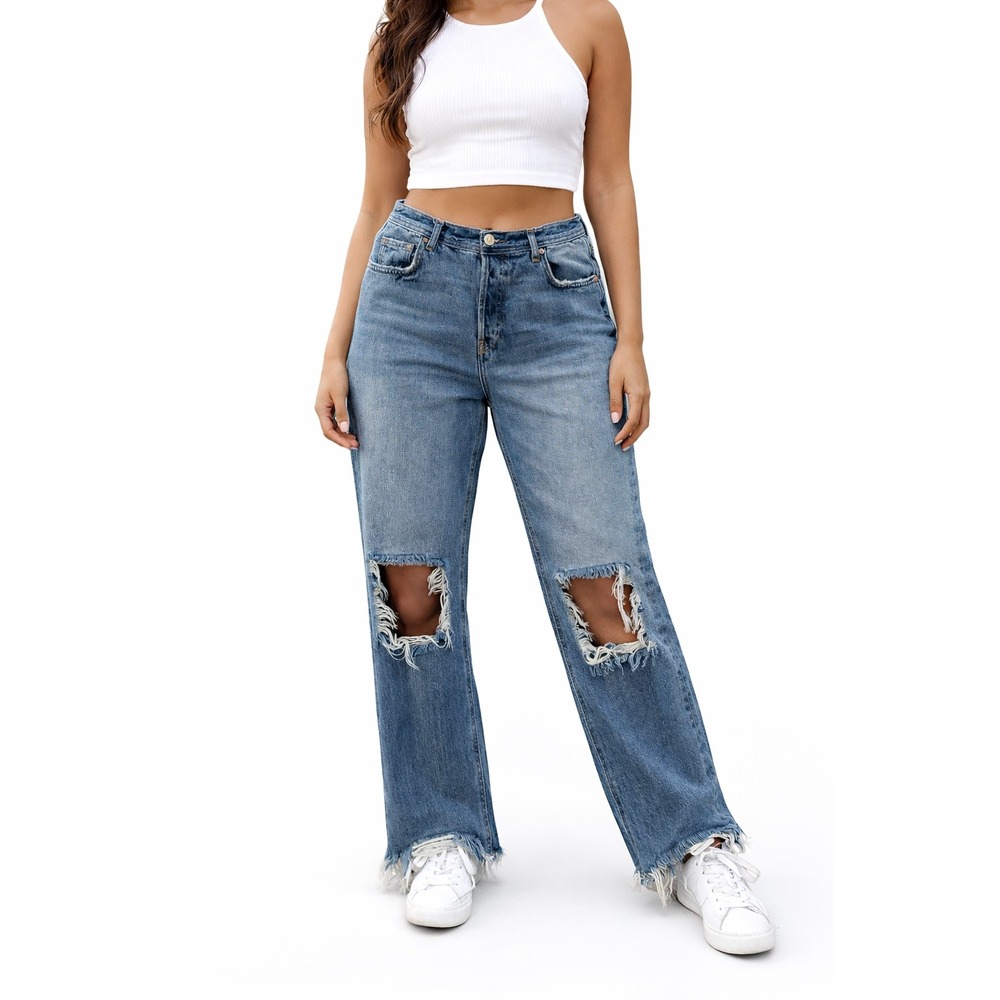 WE THE FREE PEOPLE Maggie‎ Mid Rise Distressed Straight Leg Button Fly Jeans 27